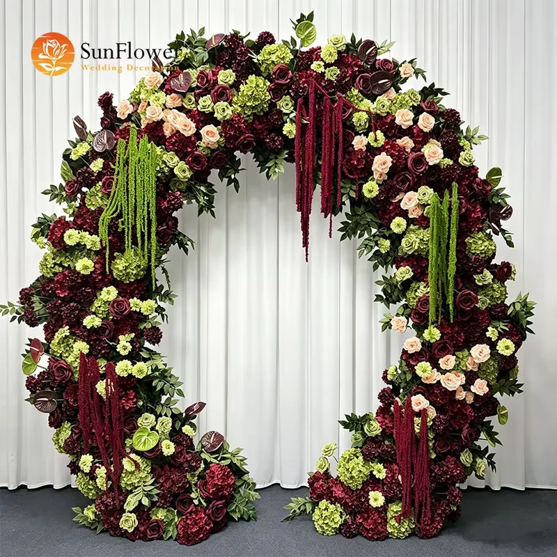 Wedding Arch Flower - زهور قوس الزفاف باللونين العنابي والأخضر