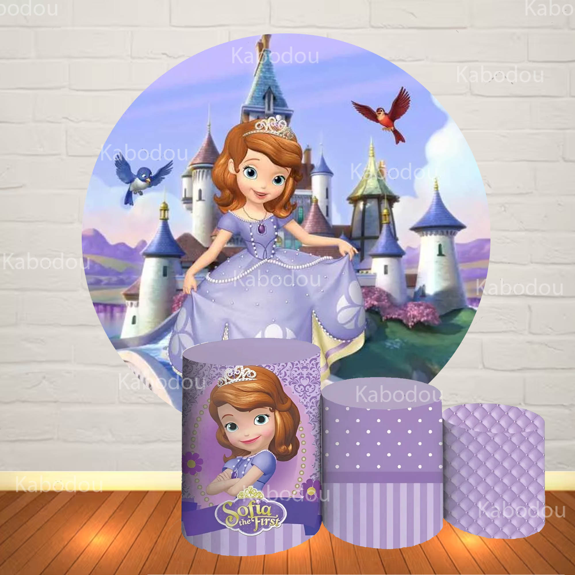 Photo Booth Prop - خلفية دائرية بتصميم صوفيا الأولى لحفلات