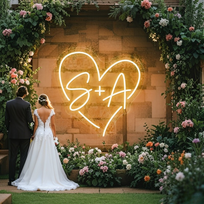 Wedding Led - مخصص الأحرف الأولى القلب LED النيون