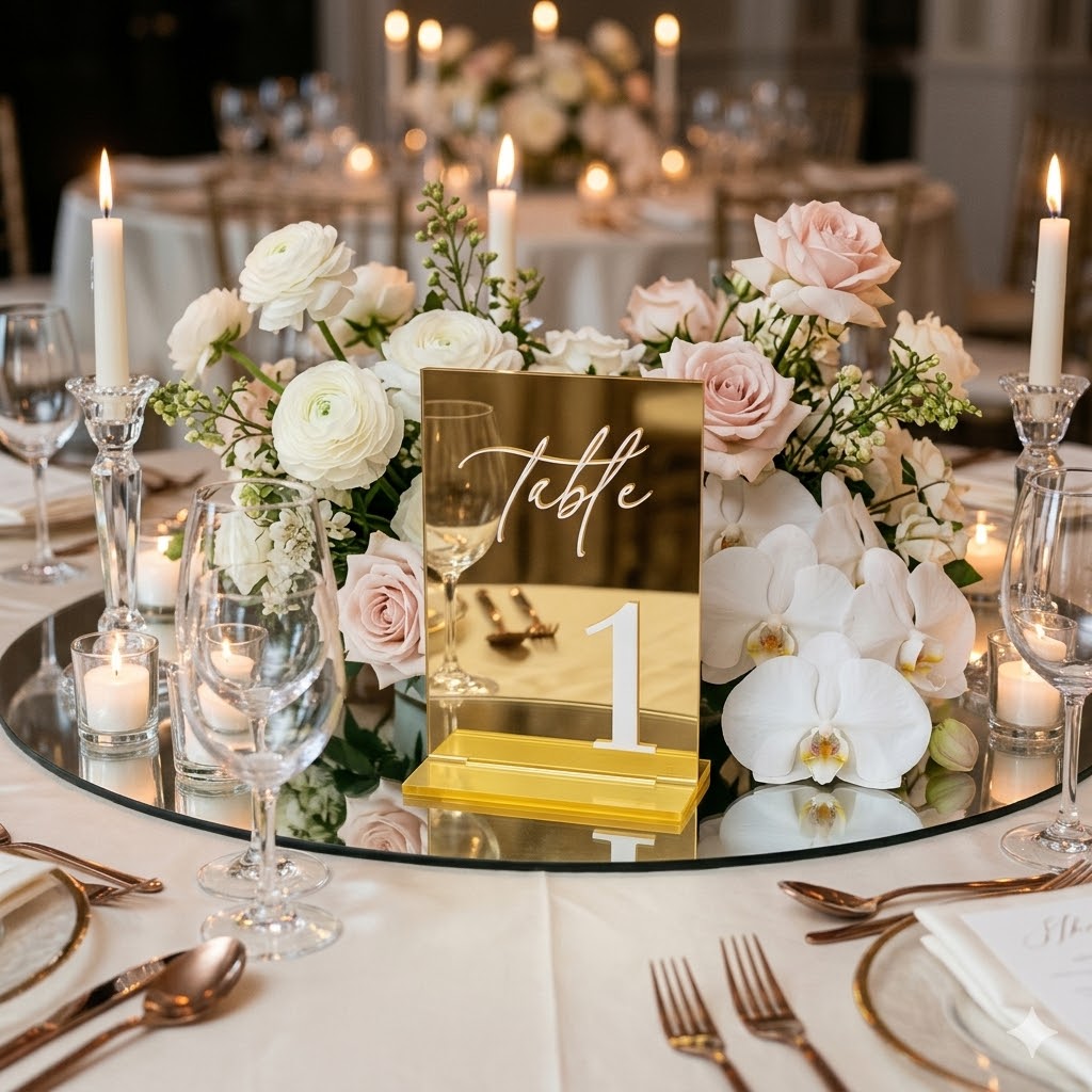 Table Number Gold - أرقام طاولات من الأكريليك الذهبي اللامع