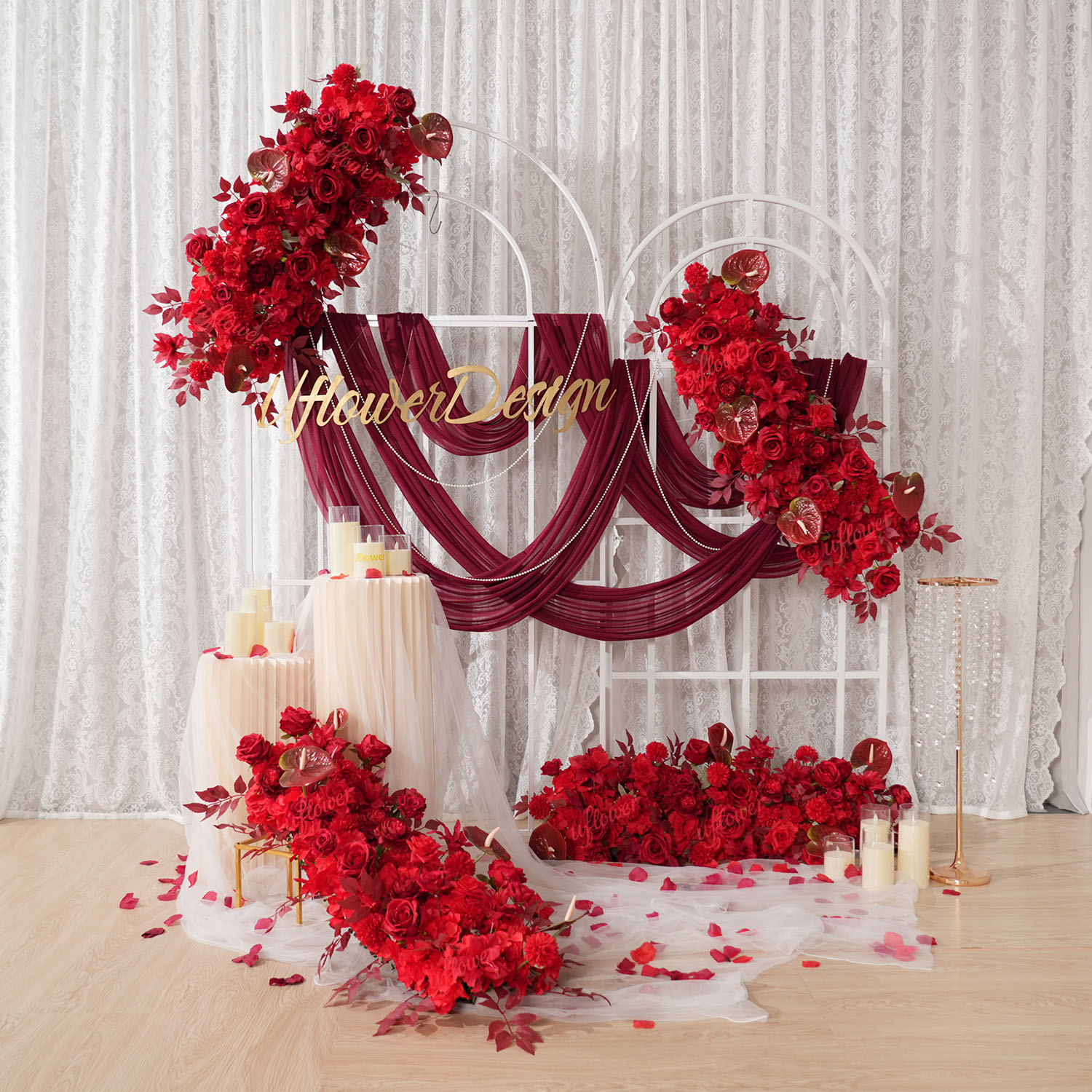 Wedding Arch Flower - Uflower الأحمر زهرة صف الزفاف قوس