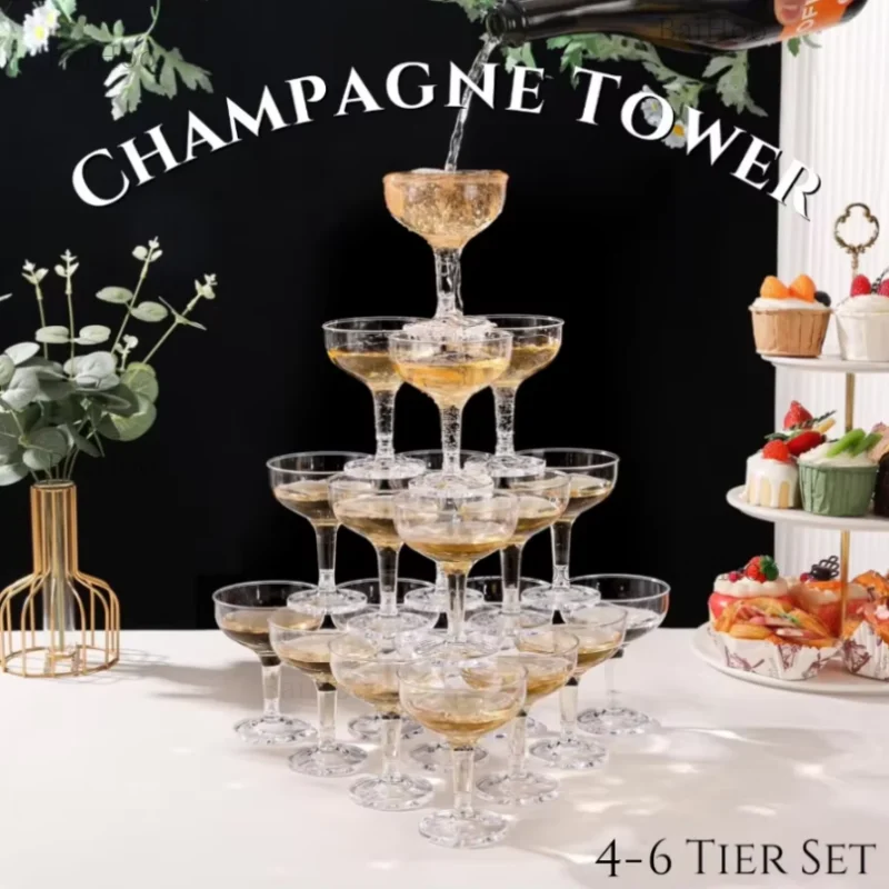 Champagne Tower Set - 20-60 قطعة من كؤوس الشمبانيا الأكريليكية
