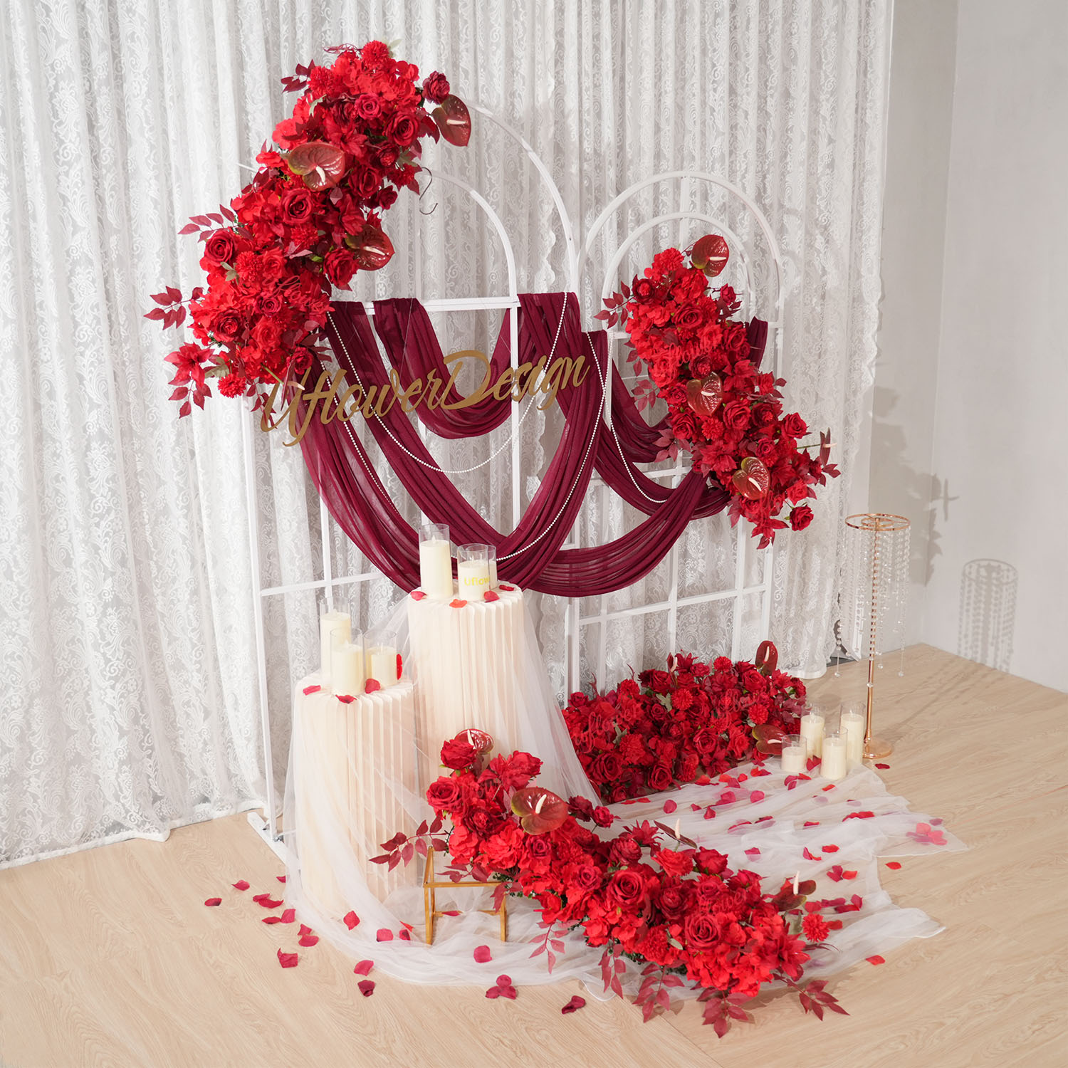 Uflower الأحمر زهرة صف الزفاف  - مراجعة Wedding Arch Flower وسعره