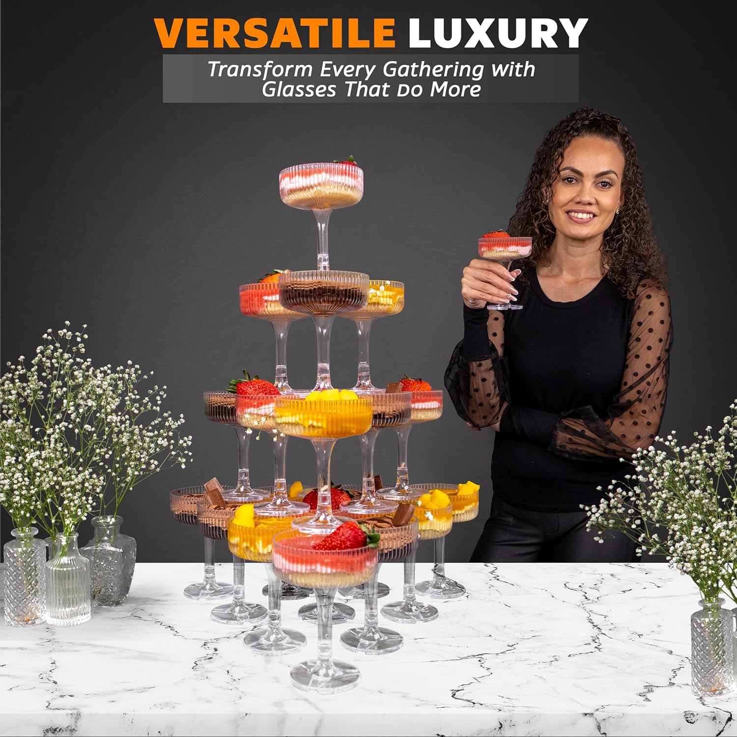 20-60 قطعة برج الشمبانيا الاكر - مراجعة Champagne Tower Set وسعره